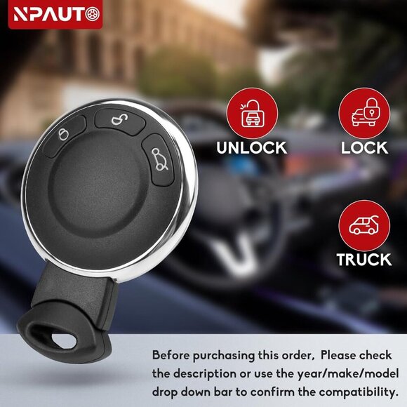 Key Fob Replacement Fits for Mini Cooper 2007 2008 2009 2010 2011 2012 2013 2014 - Picture 2 of 9
